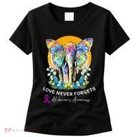 Alzheimer Elephant Love Never Forgets Alzheimer’s Awareness Women's T-Shirt thumb 0