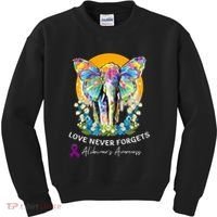 Alzheimer Elephant Love Never Forgets Alzheimer’s Awareness Kids Sweatshirt thumb 0