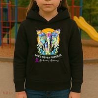 Alzheimer Elephant Love Never Forgets Alzheimer’s Awareness Kids Hoodie thumb 3