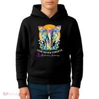 Alzheimer Elephant Love Never Forgets Alzheimer’s Awareness Kids Hoodie thumb 4