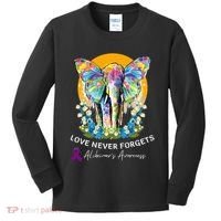 Alzheimer Elephant Love Never Forgets Alzheimer’s Awareness Kids Long Sleeve Shirt thumb 0