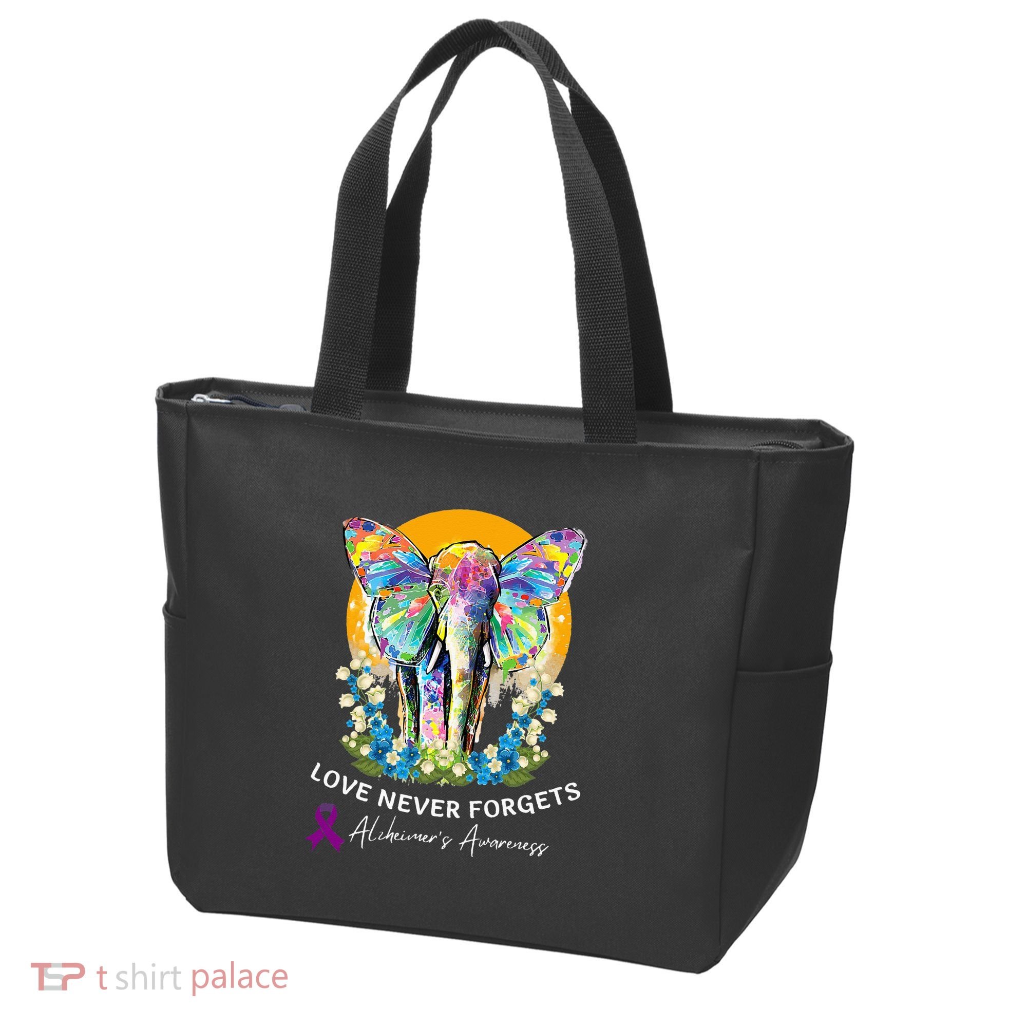 Alzheimer Elephant Love Never Forgets Alzheimer’s Awareness Tote Bag