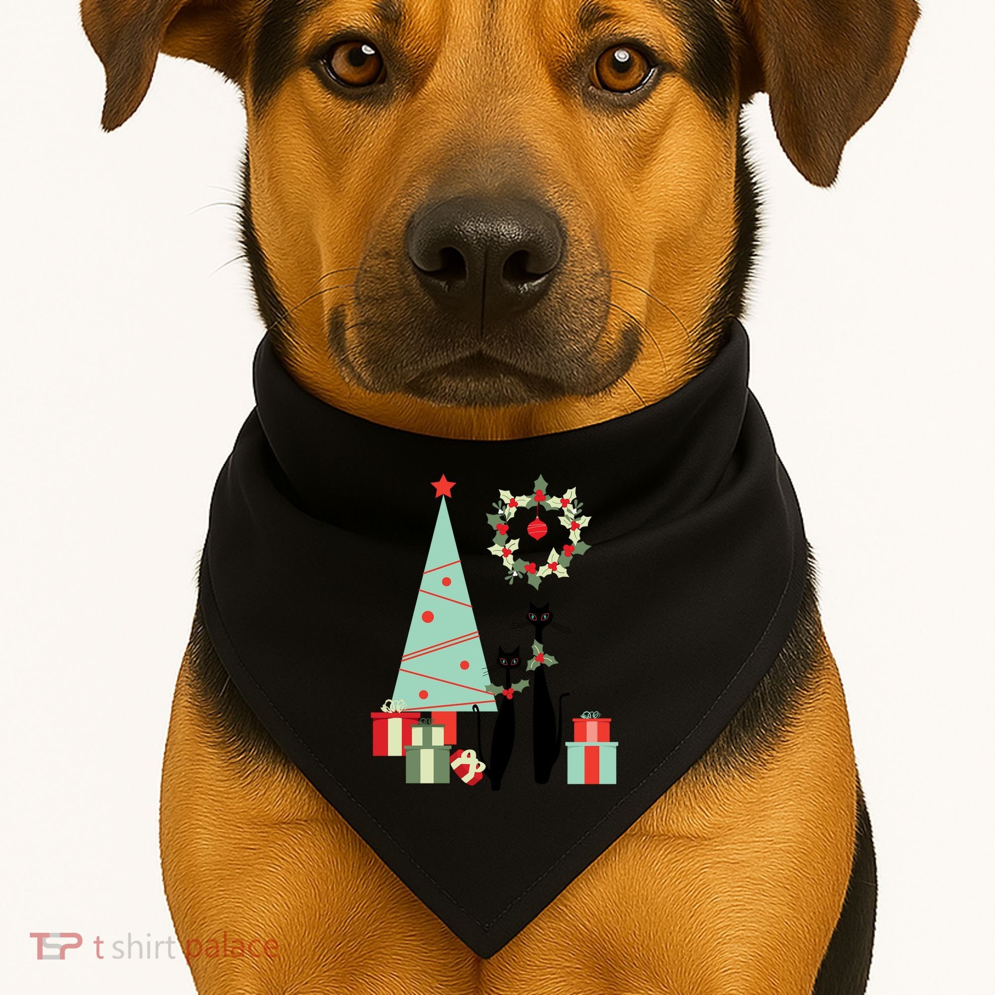 Atomic Era Mid Century Modern Cool Cat Pair Christmas Tree Gift USA-Made Doggie Bandana
