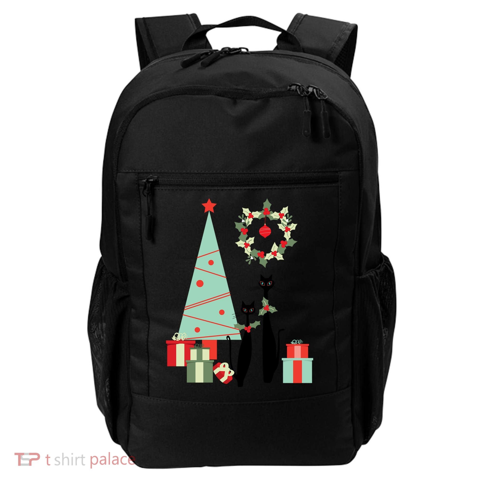 Atomic Era Mid Century Modern Cool Cat Pair Christmas Tree Gift Backpack