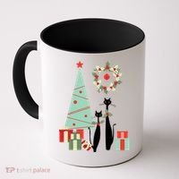 Atomic Era Mid Century Modern Cool Cat Pair Christmas Tree Gift Coffee Mug thumb 0