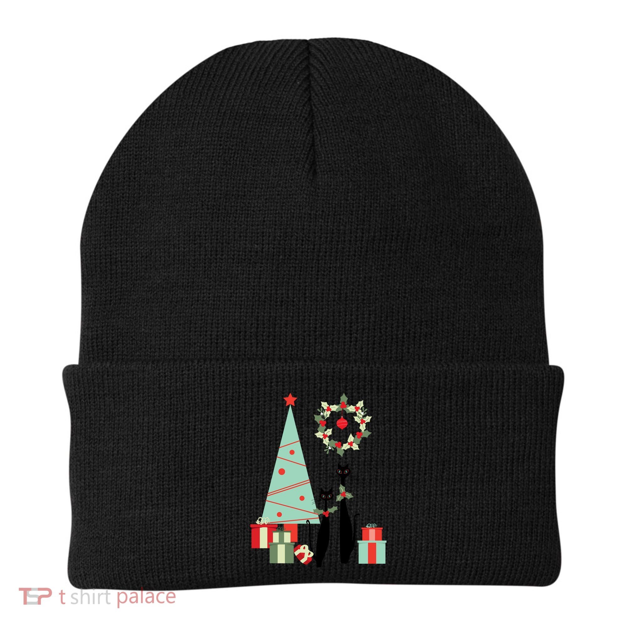 Atomic Era Mid Century Modern Cool Cat Pair Christmas Tree Gift Beanie