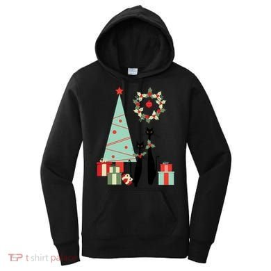 Atomic Era Mid Century Modern Cool Cat Pair Christmas Tree Gift Women's Hoodie