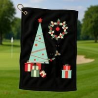 Atomic Era Mid Century Modern Cool Cat Pair Christmas Tree Gift Golf Towel thumb 1