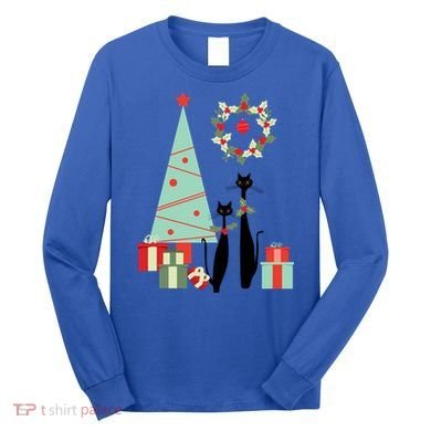 Atomic Era Mid Century Modern Cool Cat Pair Christmas Tree Gift Long Sleeve Shirt