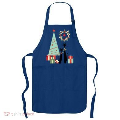 Atomic Era Mid Century Modern Cool Cat Pair Christmas Tree Gift Apron