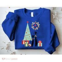 Atomic Era Mid Century Modern Cool Cat Pair Christmas Tree Gift Sweatshirt thumb 2