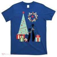 Atomic Era Mid Century Modern Cool Cat Pair Christmas Tree Gift T-Shirt thumb 0