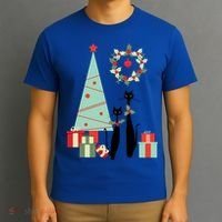 Atomic Era Mid Century Modern Cool Cat Pair Christmas Tree Gift T-Shirt thumb 3