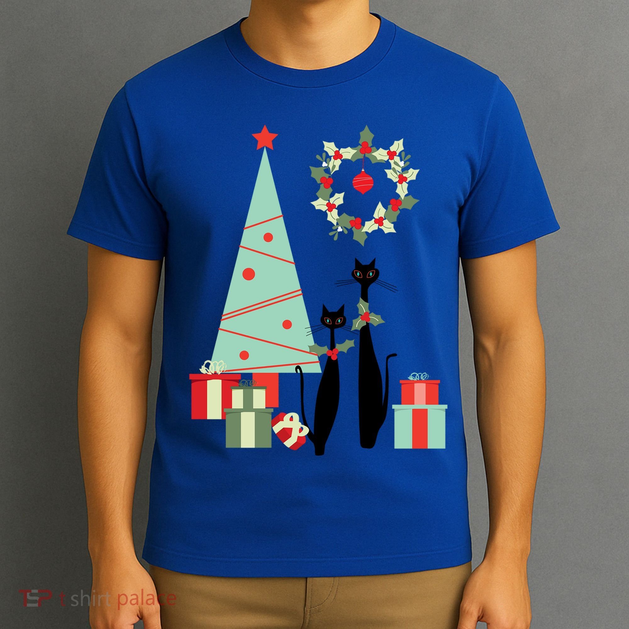 Atomic Era Mid Century Modern Cool Cat Pair Christmas Tree Gift T-Shirt