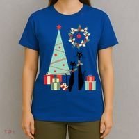 Atomic Era Mid Century Modern Cool Cat Pair Christmas Tree Gift T-Shirt thumb 4