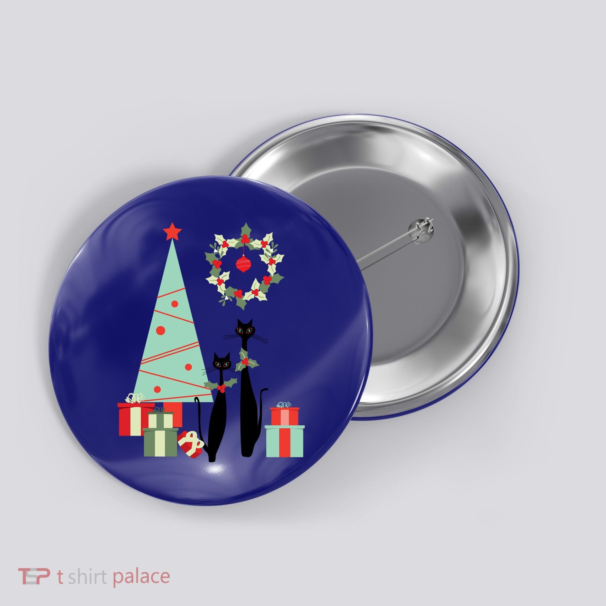 Atomic Era Mid Century Modern Cool Cat Pair Christmas Tree Gift Button