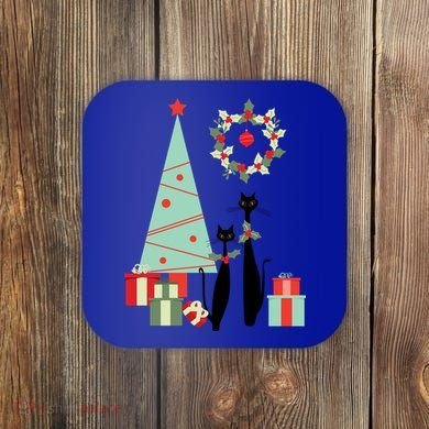 Atomic Era Mid Century Modern Cool Cat Pair Christmas Tree Gift Coaster