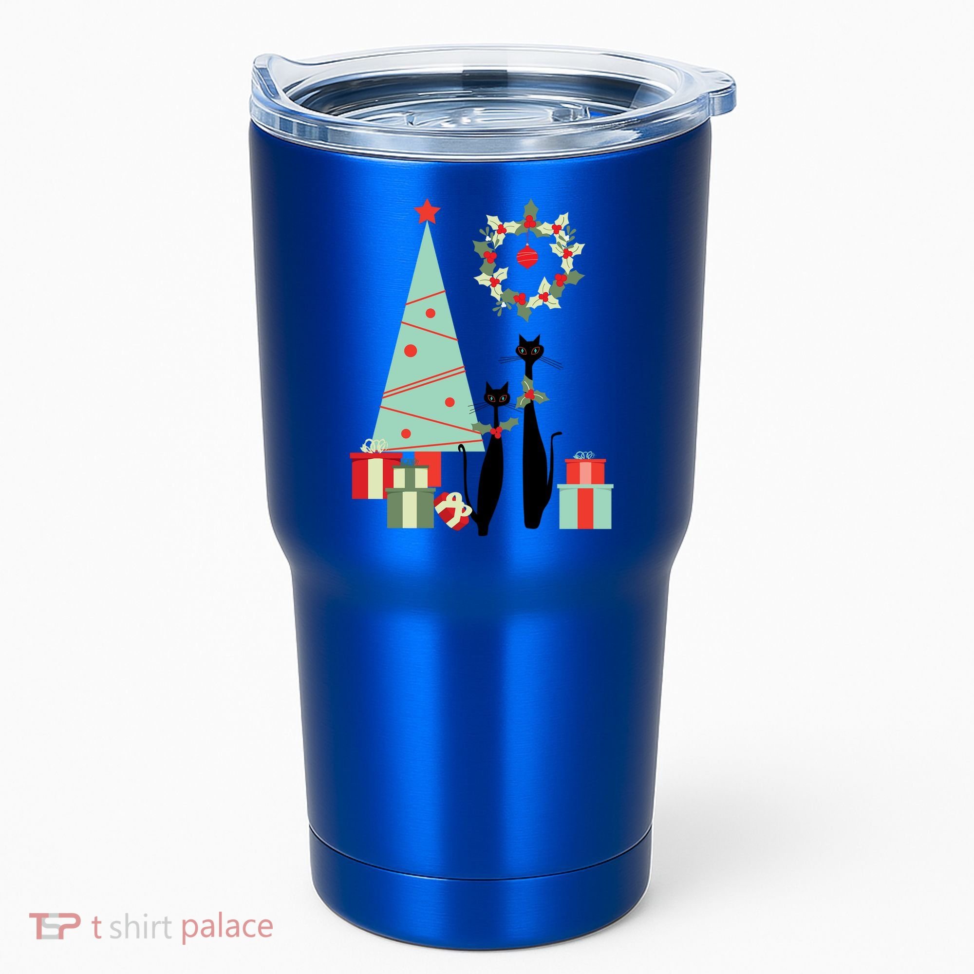 Atomic Era Mid Century Modern Cool Cat Pair Christmas Tree Gift Tumbler