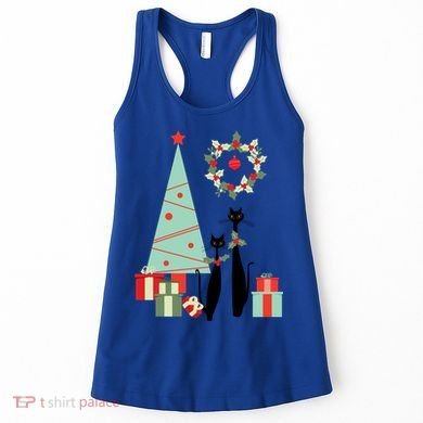Atomic Era Mid Century Modern Cool Cat Pair Christmas Tree Gift Women's Tank Top