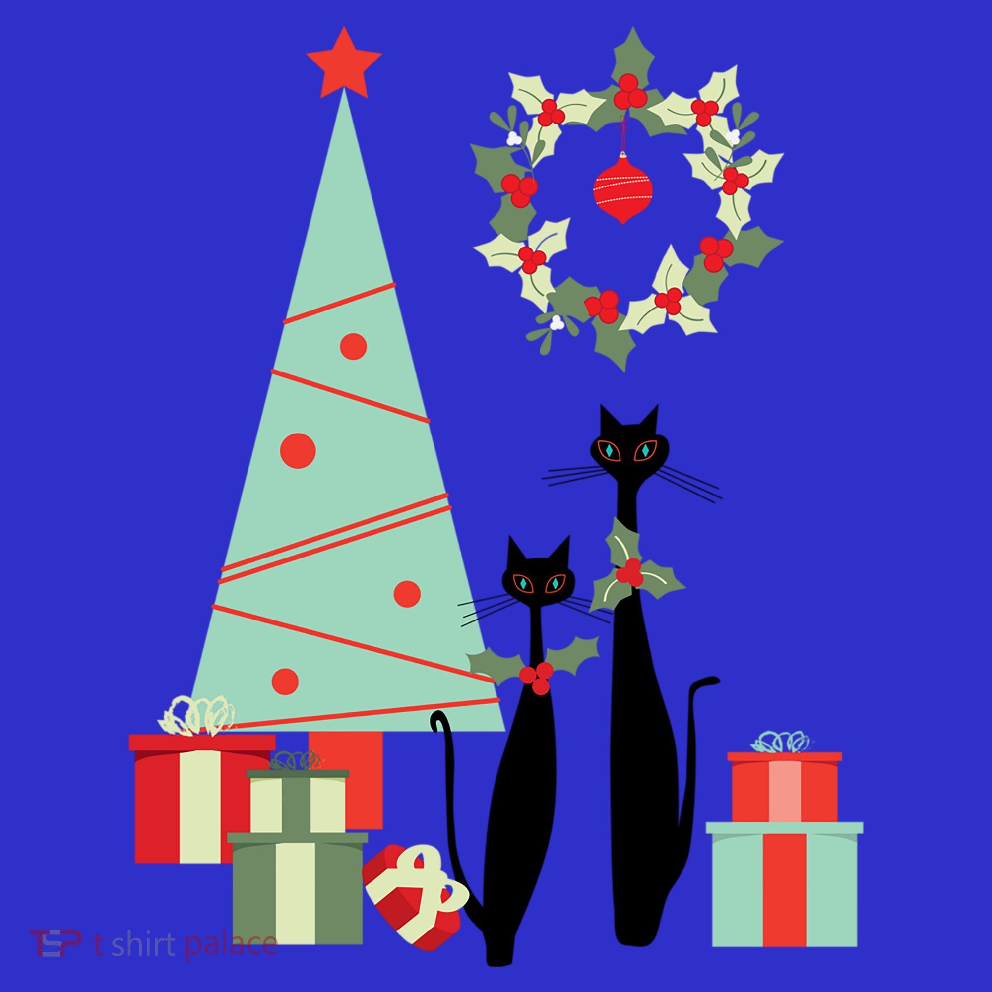 Atomic Era Mid Century Modern Cool Cat Pair Christmas Tree Gift Women's Tank Top