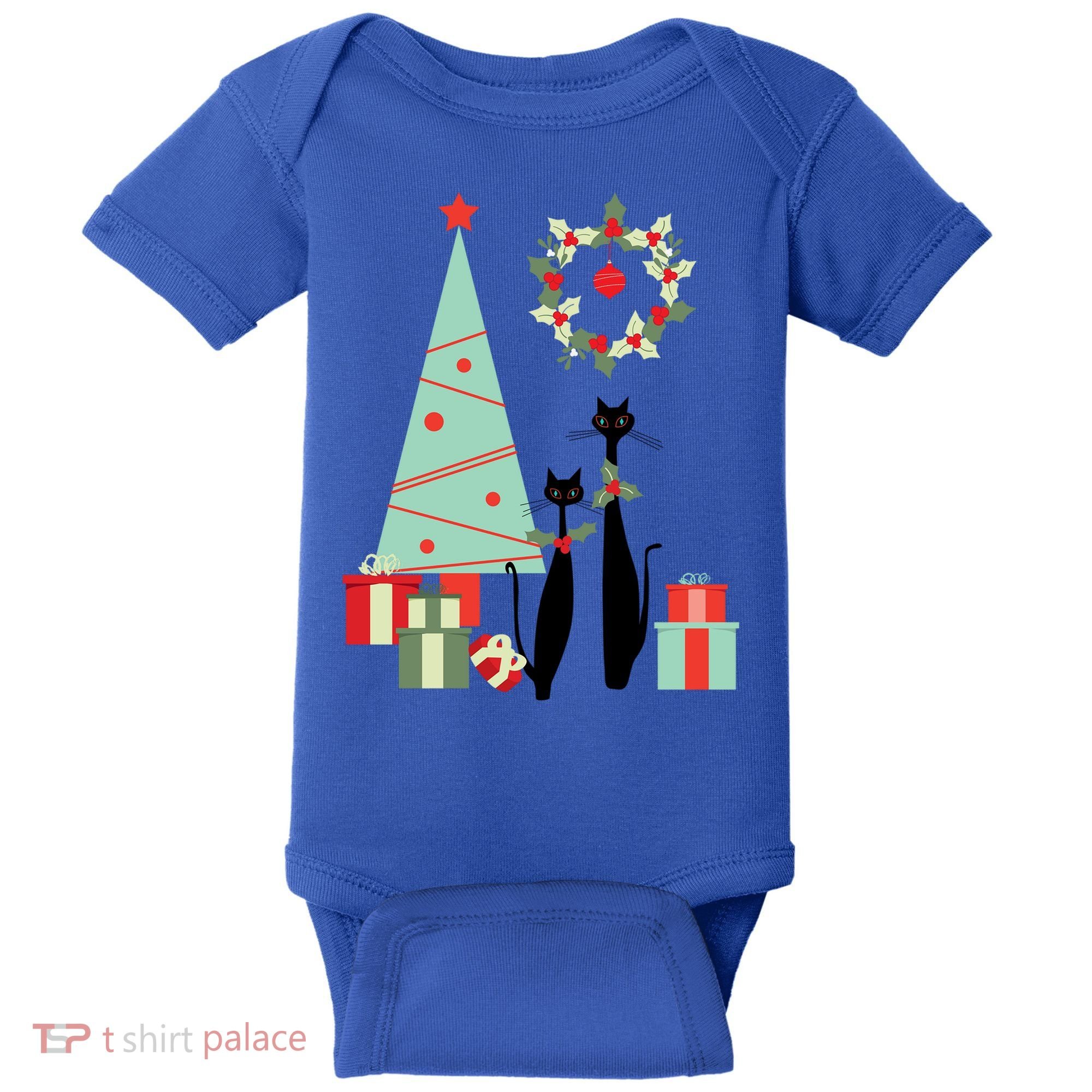 Atomic Era Mid Century Modern Cool Cat Pair Christmas Tree Gift Baby Bodysuit