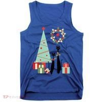 Atomic Era Mid Century Modern Cool Cat Pair Christmas Tree Gift Tank Top thumb 0