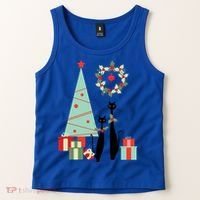 Atomic Era Mid Century Modern Cool Cat Pair Christmas Tree Gift Tank Top thumb 2