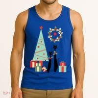 Atomic Era Mid Century Modern Cool Cat Pair Christmas Tree Gift Tank Top thumb 3