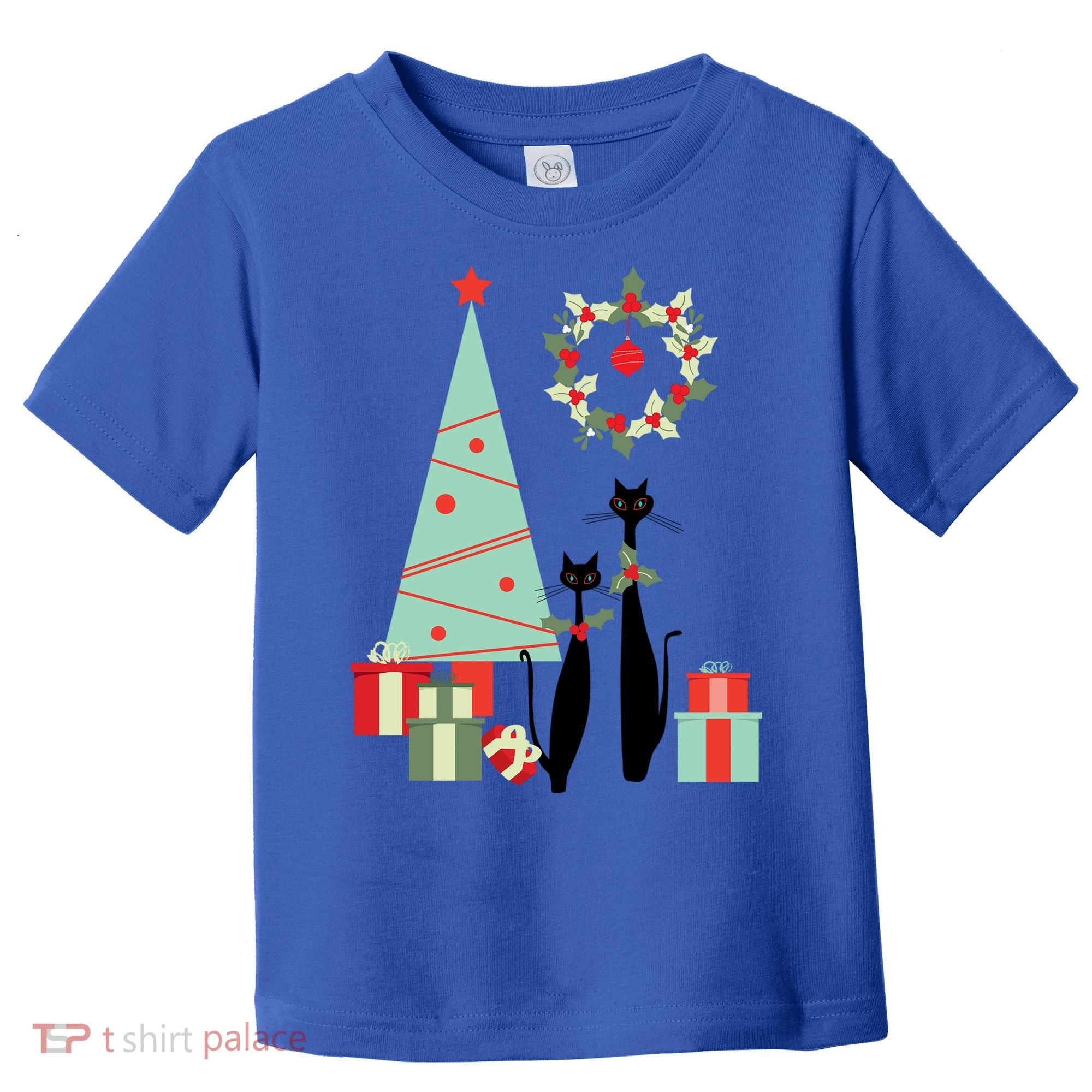 Atomic Era Mid Century Modern Cool Cat Pair Christmas Tree Gift Toddler T-Shirt