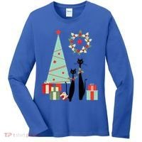 Atomic Era Mid Century Modern Cool Cat Pair Christmas Tree Gift Women's Long Sleeve Shirt thumb 0