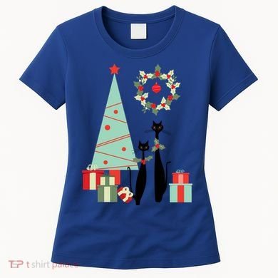Atomic Era Mid Century Modern Cool Cat Pair Christmas Tree Gift Women's T-Shirt
