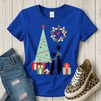 Atomic Era Mid Century Modern Cool Cat Pair Christmas Tree Gift Women's T-Shirt thumb 3
