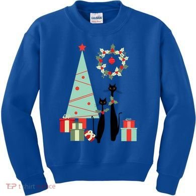 Atomic Era Mid Century Modern Cool Cat Pair Christmas Tree Gift Kids Sweatshirt