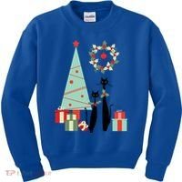 Atomic Era Mid Century Modern Cool Cat Pair Christmas Tree Gift Kids Sweatshirt thumb 0