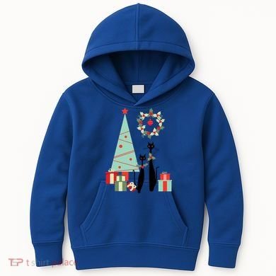 Atomic Era Mid Century Modern Cool Cat Pair Christmas Tree Gift Kids Hoodie