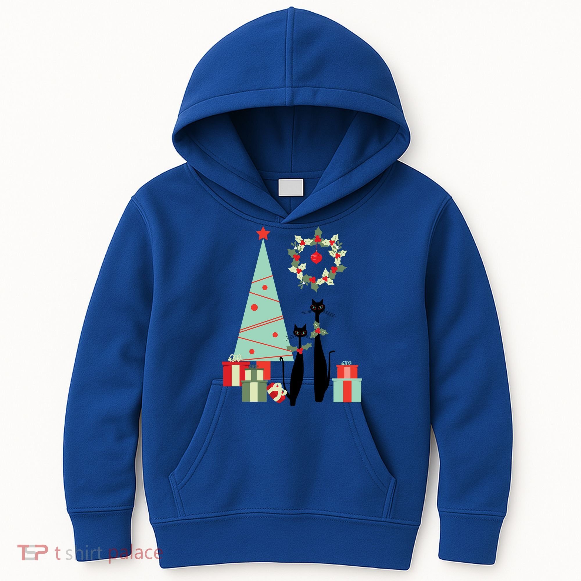 Atomic Era Mid Century Modern Cool Cat Pair Christmas Tree Gift Kids Hoodie