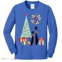 Atomic Era Mid Century Modern Cool Cat Pair Christmas Tree Gift Kids Long Sleeve Shirt thumb 0