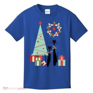 Atomic Era Mid Century Modern Cool Cat Pair Christmas Tree Gift Kids T-Shirt