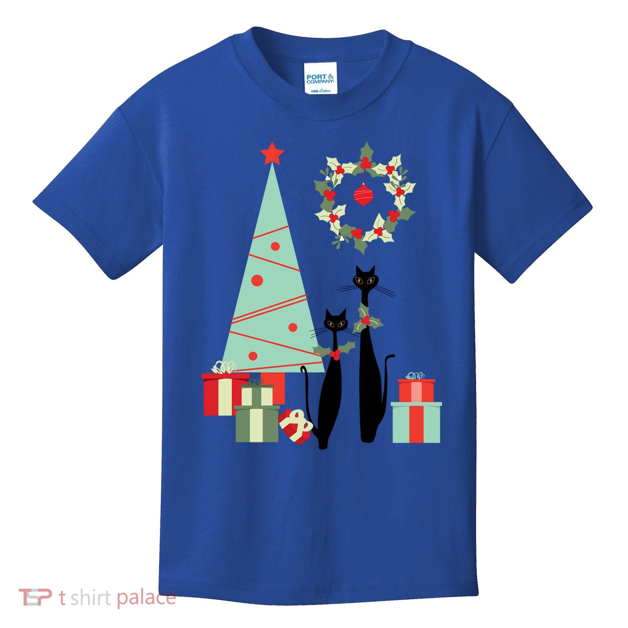 Atomic Era Mid Century Modern Cool Cat Pair Christmas Tree Gift Kids T-Shirt