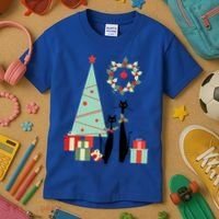 Atomic Era Mid Century Modern Cool Cat Pair Christmas Tree Gift Kids T-Shirt thumb 3