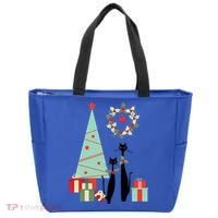 Atomic Era Mid Century Modern Cool Cat Pair Christmas Tree Gift Tote Bag thumb 0