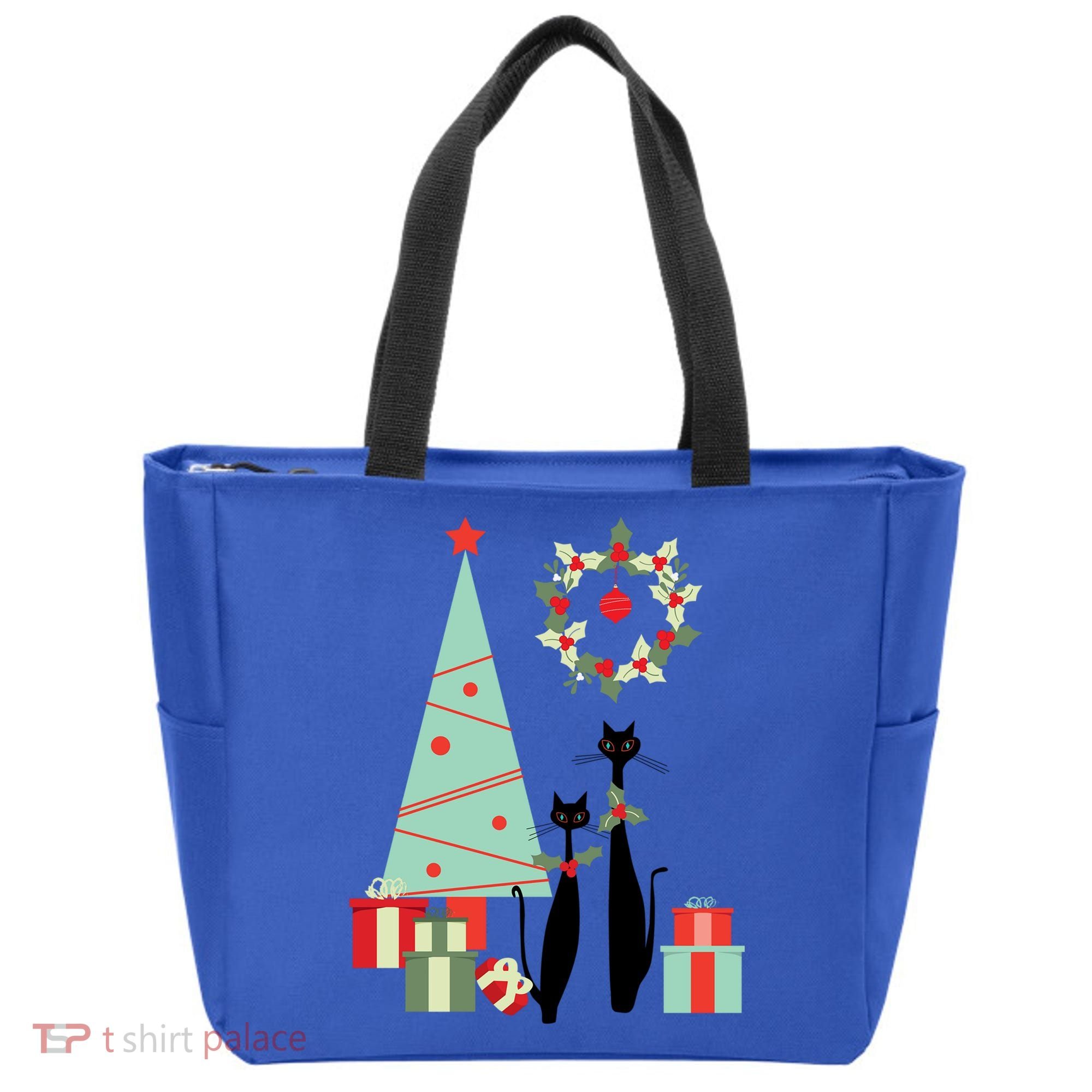 Atomic Era Mid Century Modern Cool Cat Pair Christmas Tree Gift Tote Bag