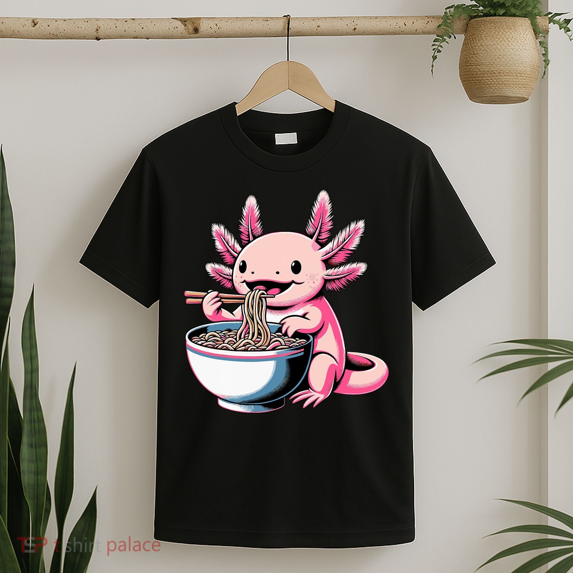 Axolotl Eating Ramen Lover Kawaii Axolotl T-Shirt