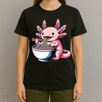 Axolotl Eating Ramen Lover Kawaii Axolotl T-Shirt thumb 4