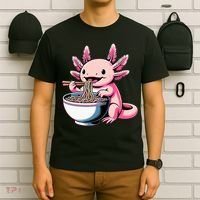 Axolotl Eating Ramen Lover Kawaii Axolotl T-Shirt thumb 6