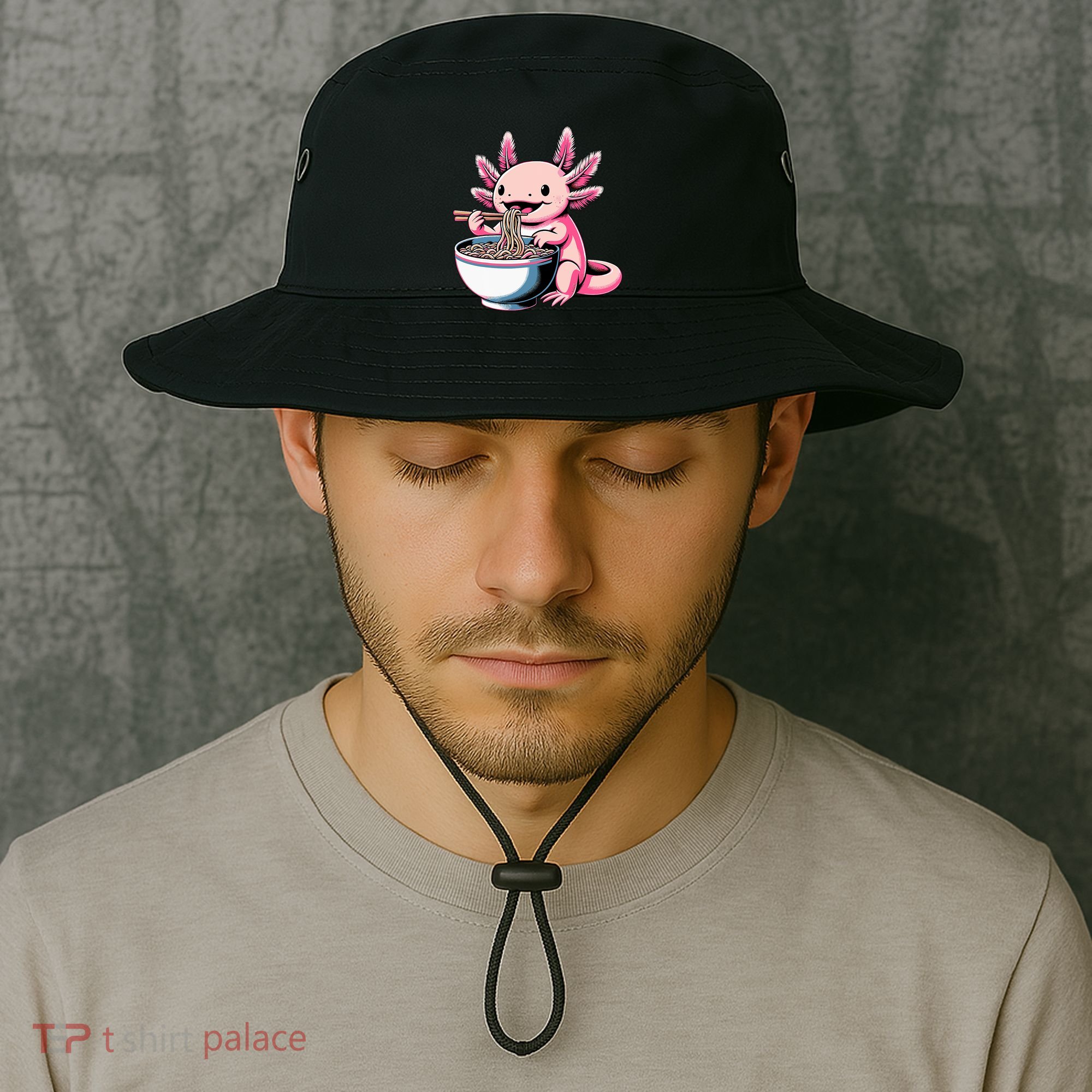 Axolotl Eating Ramen Lover Kawaii Axolotl Bucket Hat