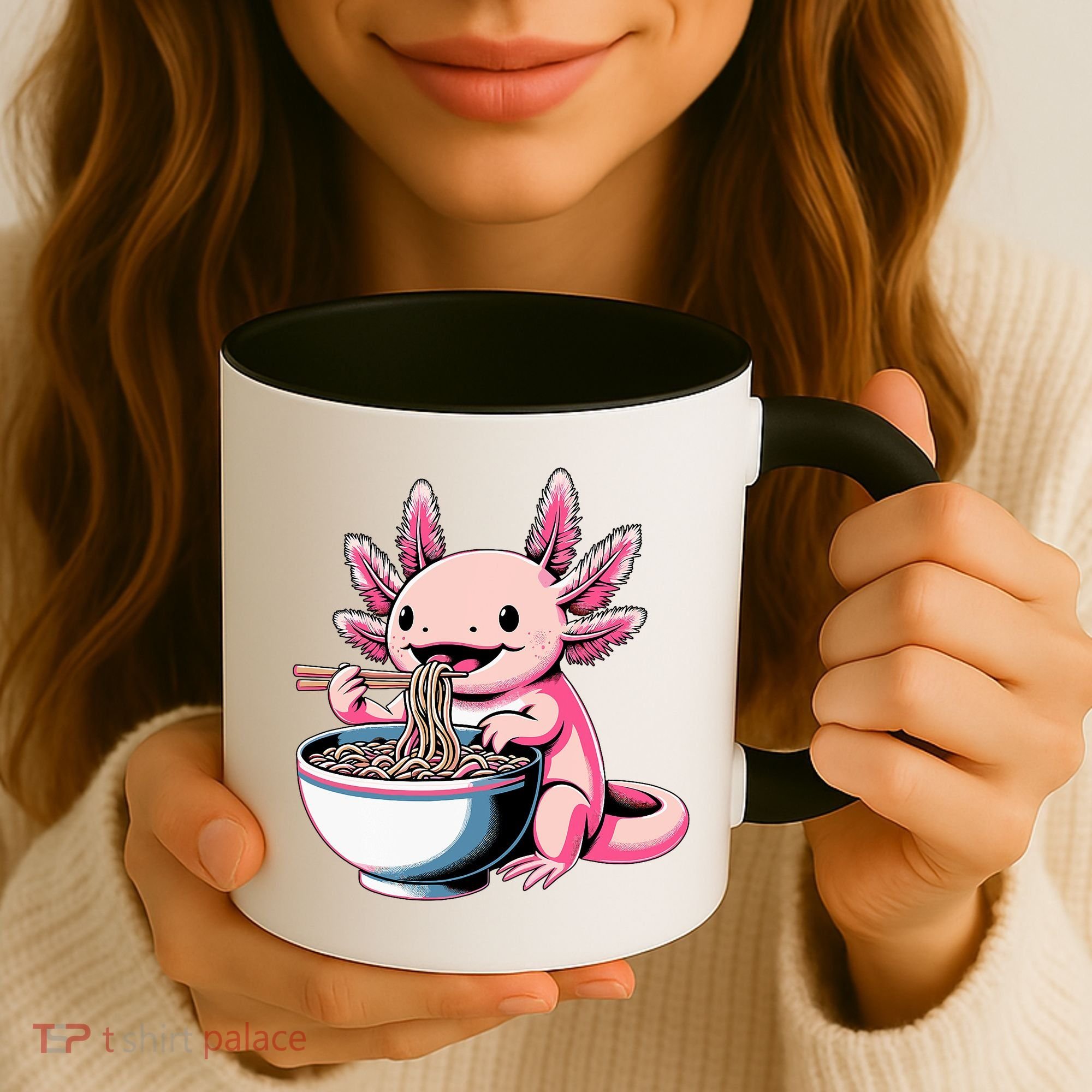 Axolotl Eating Ramen Lover Kawaii Axolotl Coffee Mug