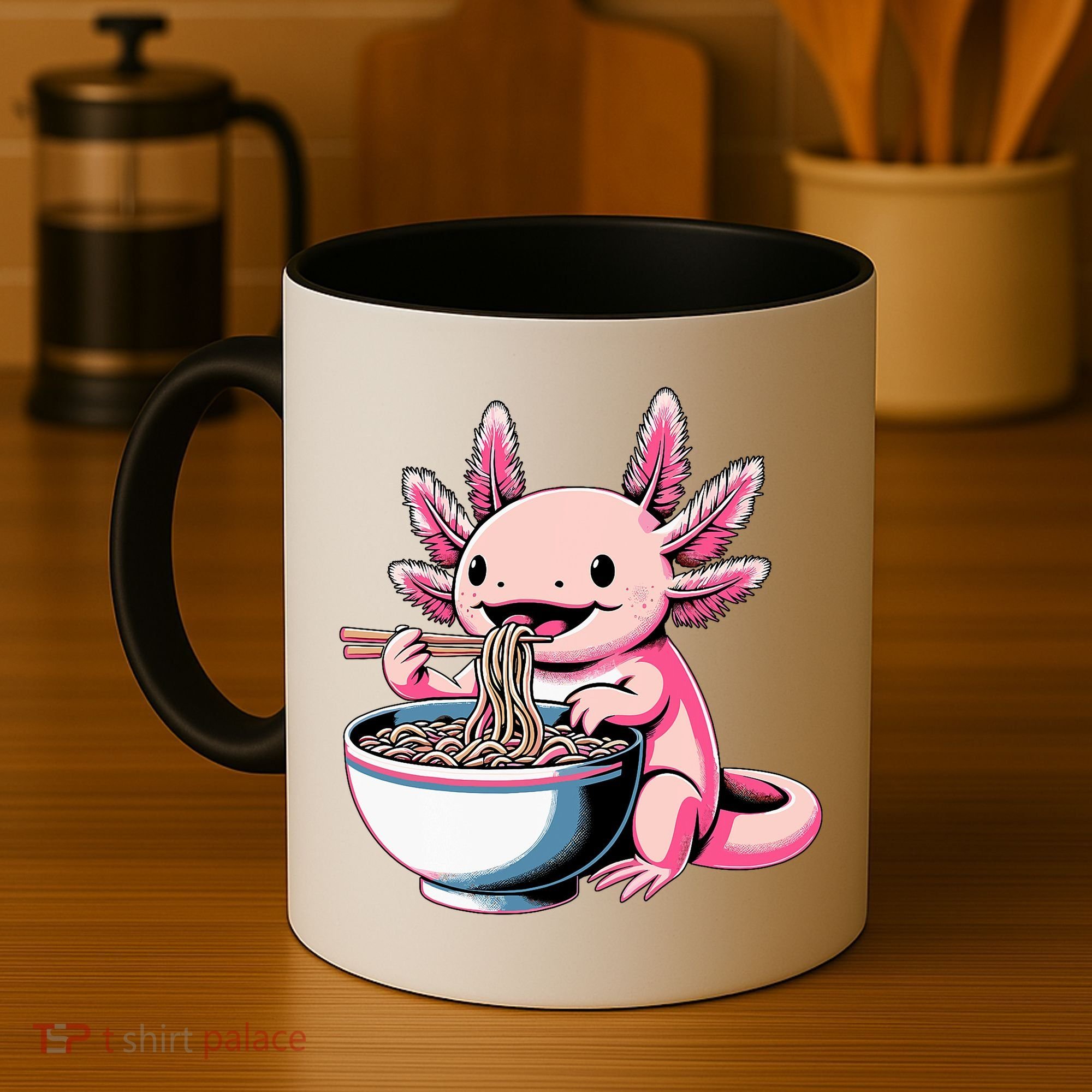 Axolotl Eating Ramen Lover Kawaii Axolotl Coffee Mug