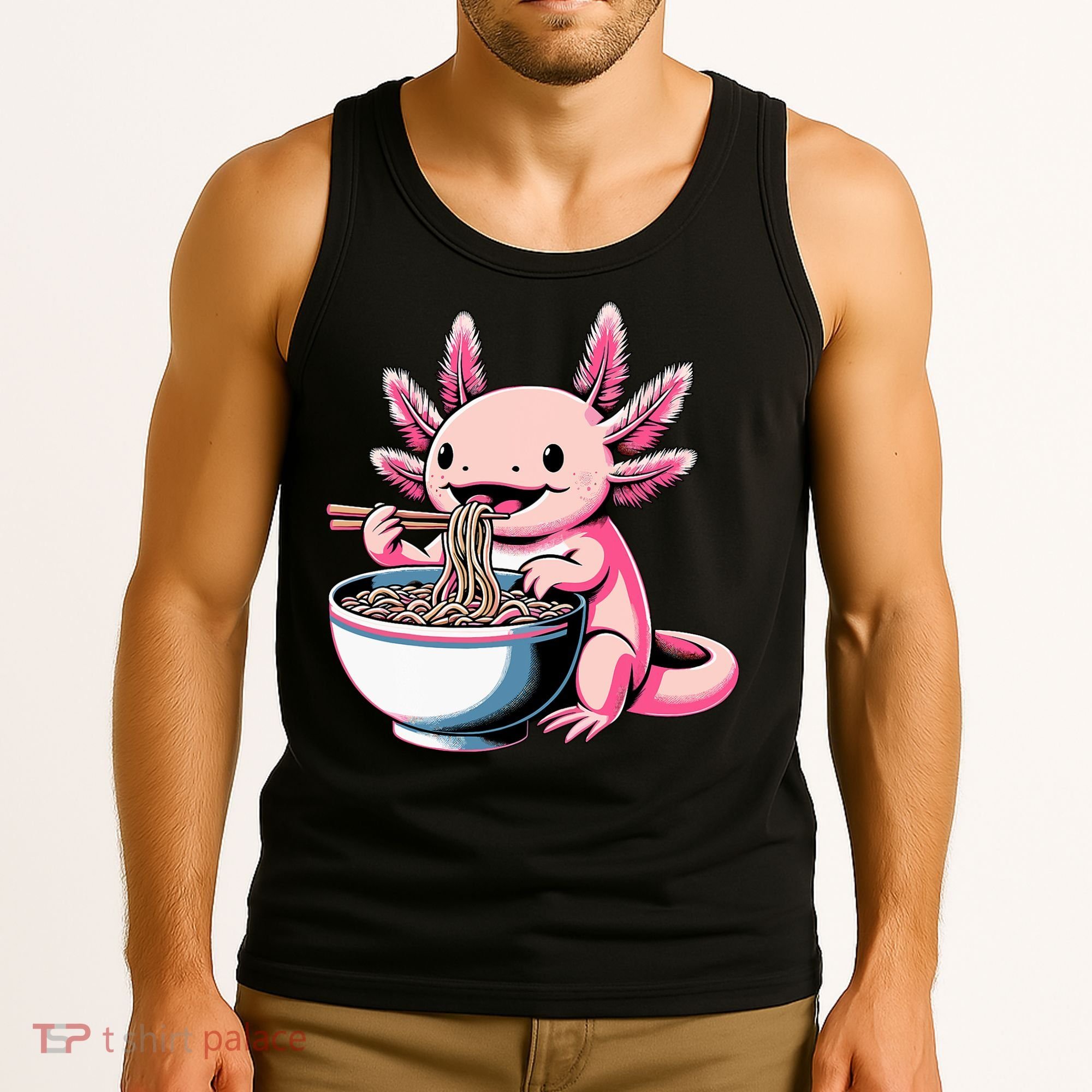 Axolotl Eating Ramen Lover Kawaii Axolotl Tank Top