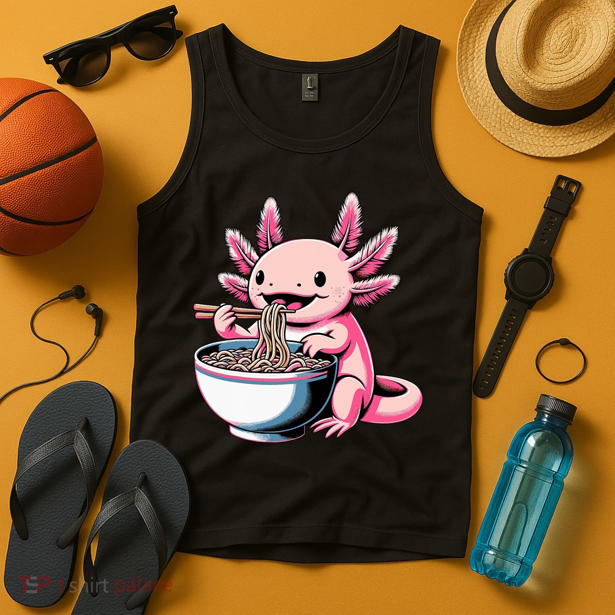 Axolotl Eating Ramen Lover Kawaii Axolotl Tank Top